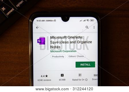 Ivanovsk, Russia - July 07, 2019: Microsoft Onenote App On The Display Of Smartphone Or Tablet