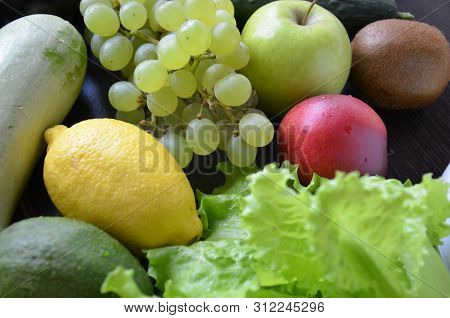 Healthy Food Clean Eating Selection: Fruit, Vegetable, Seeds, Superfood, Cereal, Leaf Vegetable On G