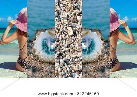 Collage Made With Beautiful Tropical Resort Shots. Copy Space And Mockup. Five Pictures And Five Cel
