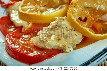 Cod Fish Skillet  - Mediterranean  Pan-seared Cod In White Wine Tomato Basil Sauce.