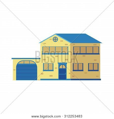 Yellow Double Decker, Two-storied House In Flat Cartoon Style, Vector Illustration.