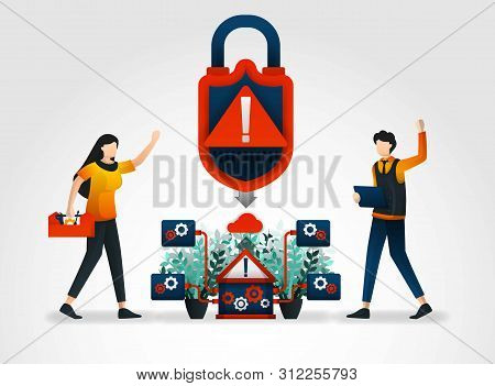Flat Character. Warning System Alerts Developers To Security Threats. Security Company Deployed Tech