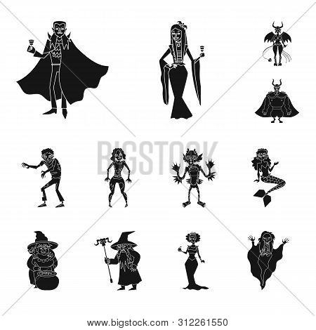 Vector Design Of Creature And Devilry Sign. Set Of Creature And Halloween Stock Symbol For Web.