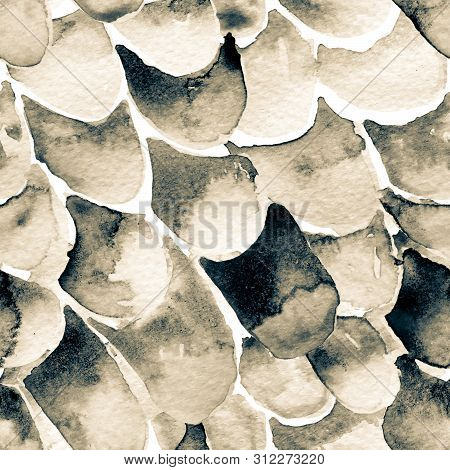 Monochrome Snake Seamless Pattern. Watercolor Hand Drawn Python Print.  Cobra Skin Exotic Texture. G