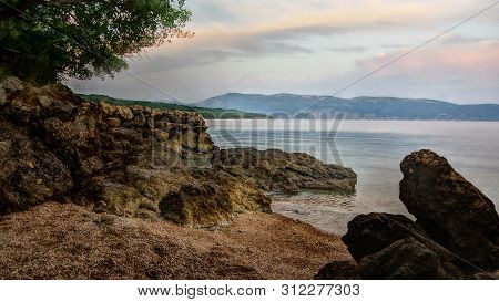 Landscape View From A Beach On The Island Krk In The Summer Evening. Hdr Technique. Krk, Croatia, Eu