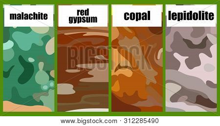 Set Of Square Brochures With The Image Of The Surface Of The Four Minerals. Rectangle Template Broch
