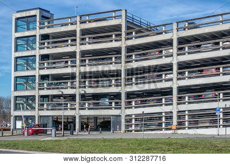 Utrecht, The Netherlands - February 14, 2018: Parking Garage Utrecht For Transfers From Car To Train