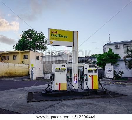 Mahebourg, Mauritius - Jan 5, 2017. Abandoned Gasoline Station In Mahebourg, Mauritius. Mahebourg Is