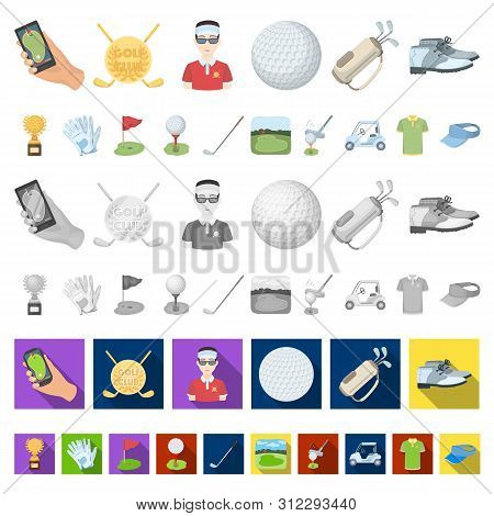 Golf And Attributes Cartoon Icons In Set Collection For Design.golf Club And Equipment Bitmap Symbol