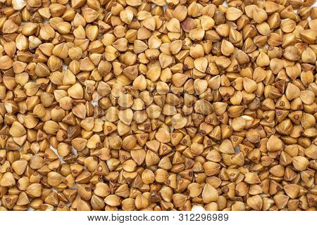 Lot Of Whole Raw Brown Buckwheat Grain Macro Flatlay Isolated
