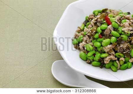 xue cai mao dou, stir fried edamame and snow vegetables, chinese cuisine
