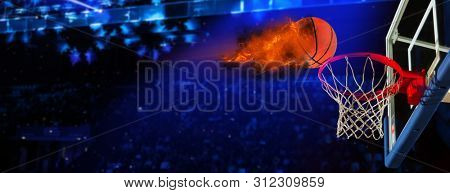 Burning basketball ball. Concept basketball background