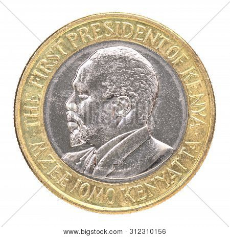 Kenyan coin with the image of the first president jomo keniata isolated on white background