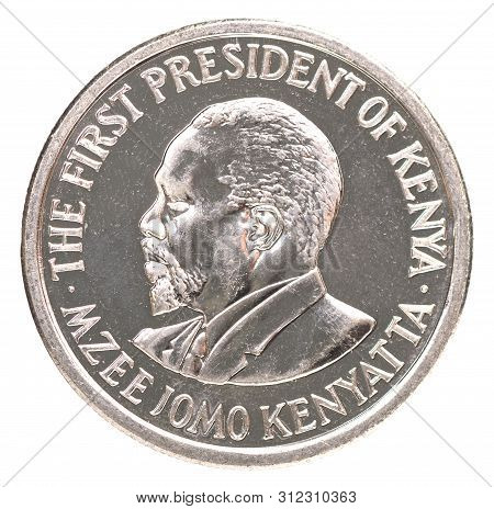 Kenyan coin with the image of the first president jomo keniata isolated on white background