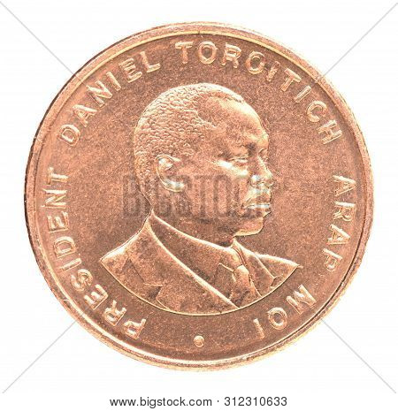 Kenyan coin with the image of the second president Daniel Torojtich arap isolated on white background