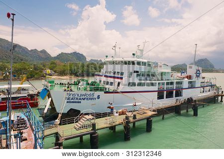 Donsak, Thailand - April 05, 2012: Seatranferry Company Ferry Boat In The Port In Donsak, Thailand.