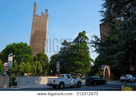 Rovigo, Italy - July, 11, 2019: one of the central streets of Rovigo, Italy
