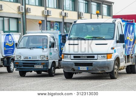 Rovigo, Italy - July, 11, 2019: cars on a parking in Rovigo, Italy