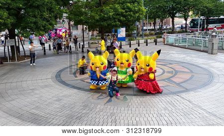 Yokohama, Japan - August 09, 2017: Pikachu Outbreak! 2017. A Real-world Event Organized By The Pokém
