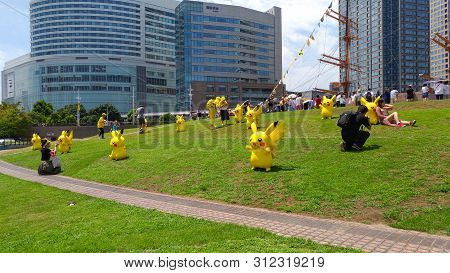 Yokohama, Japan - August 09, 2017: Pikachu Outbreak! 2017. A Real-world Event Organized By The Pokém