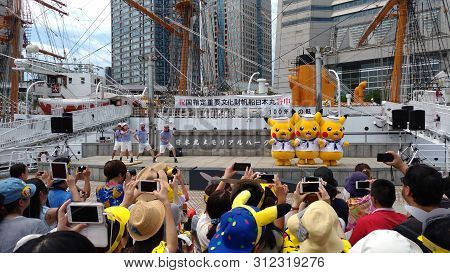 Yokohama, Japan - August 09, 2017: Pikachu Outbreak! 2017. A Real-world Event Organized By The Pokém