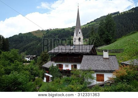 PETSCHIED, ITALY - JULY 14, 2018: Petschied village near Luson, Northern Italy
