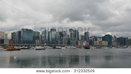 Kowloon Bay, Hong Kong 06 June 2019: Aerial view of Hong kong city in Kowloon side