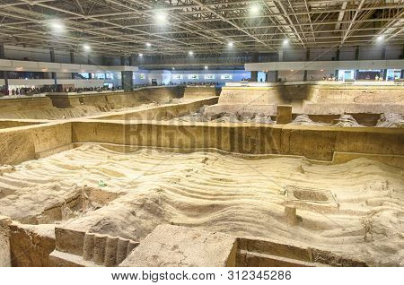 August 18, 2015.  Xian, China. The Terracotta Warriors In Pit Two Archaelogical Site In Xian China I