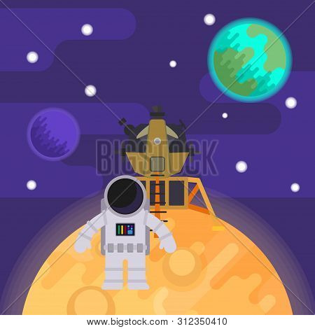 The First Man On The Moon, Apollo 11. Vector Flat Illustration.