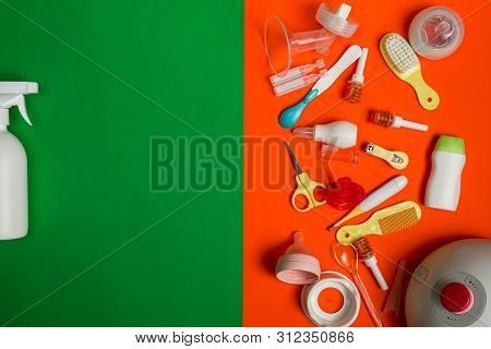 Newborn Care Accessories With Breast Pump, Flat Lay