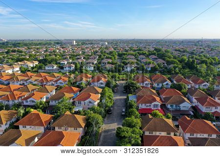 Aerial View Of Beautiful Home Village And Town Settlement