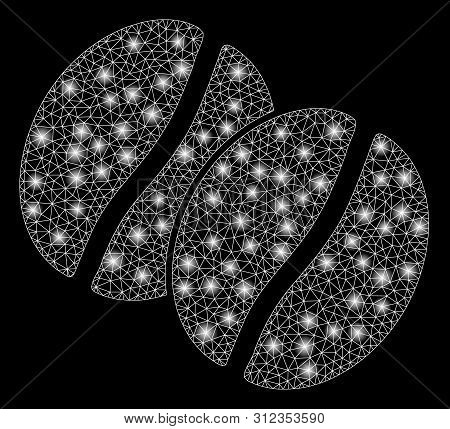 Glowing Mesh Coffee Beans With Glitter Effect. Abstract Illuminated Model Of Coffee Beans Icon. Shin