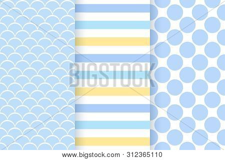 Baby Pattern. Kids Seamless Texture. Baby Boy Background. Vector. Blue Pastel Geometric Textile Prin