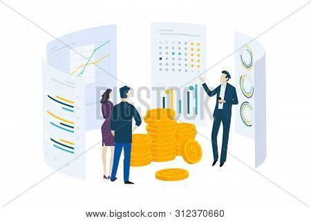 Flat Design Concept Of Investment, Stock Exchange, Finance, Consulting. Vector Illustration For Webs