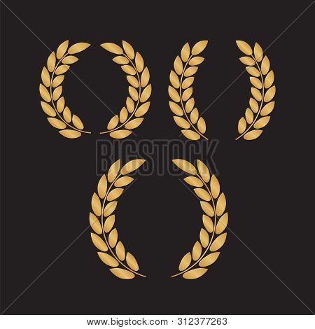 Set Of Gold Silhouette Film Award Wreaths. Icon Laurel Wreat