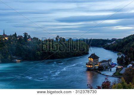 Rhinefall - The Biggest Waterfall In Europe During Blue Hours, Neuhausen, Switzerland