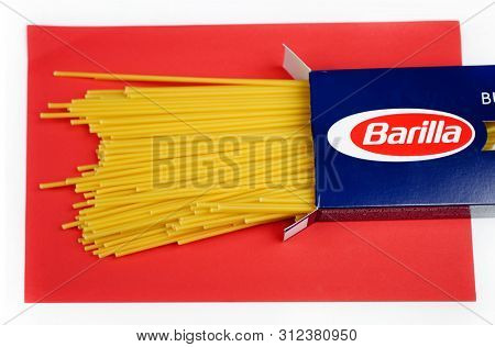 Prague, Czech Republic- July 1, 2019. Barilla is an Italian food company was founded as a bakery shop in Parma, Italy by Pietro Barilla