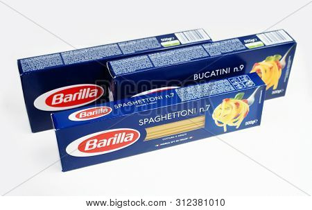 Prague, Czech Republic- July 1, 2019. Barilla is an Italian food company was founded as a bakery shop in Parma, Italy by Pietro Barilla