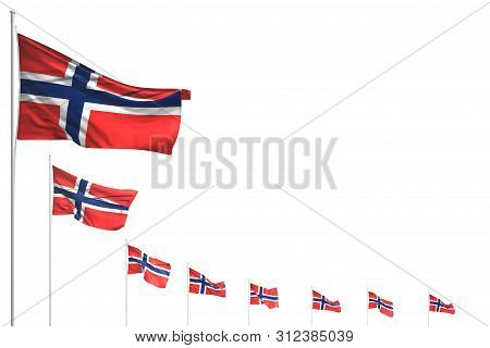 Beautiful Many Norway Flags Placed Diagonal Isolated On White With Place For Text - Any Feast Flag 3