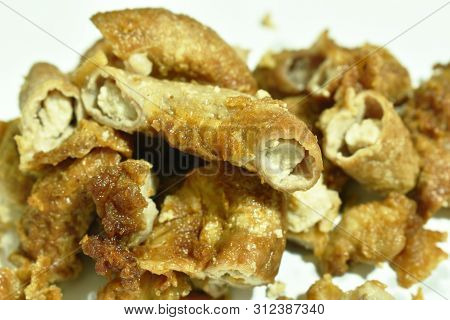 Batter Fried Pork Innards With Flour On White Background
