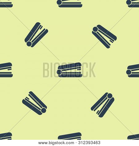 Blue Office Stapler Icon Isolated Seamless Pattern On White Background. Stapler, Staple, Paper, Card