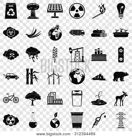 Eco Icons Set. Simple Style Of 36 Eco Icons For Web For Any Design