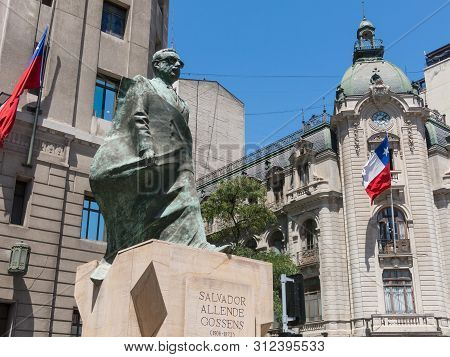 Monument To Chilean Statesman And Political Figure. Salvador Allende In Santiago De Chile