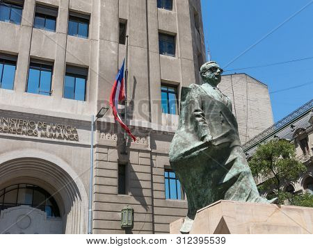 Monument To Chilean Statesman And Political Figure. Salvador Allende In Santiago De Chile