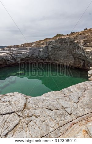 Seascape With Green Waters Of Giola Natural Pool In Thassos Island, East Macedonia And Thrace, Greec