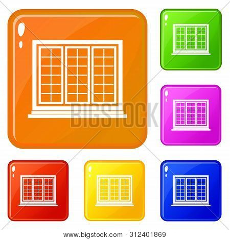 Wooden Tricuspid Window Icons Set Collection 6 Color Isolated On White Background