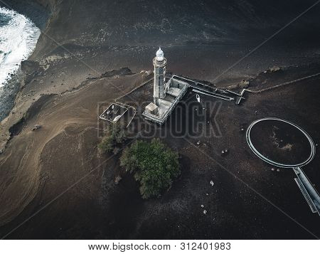 View Over Capelinhos Volcano, Lighthouse Of Ponta Dos Capelinhos On Western Coast On Faial Island, A
