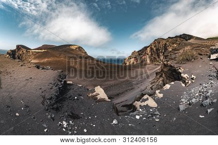 View Over Capelinhos Volcano, Lighthouse Of Ponta Dos Capelinhos On Western Coast On Faial Island, A