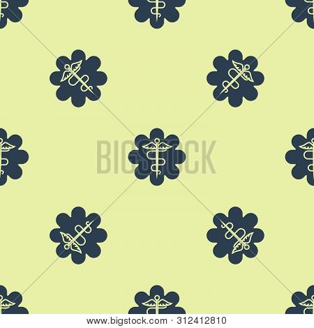 Blue Emergency Star - Medical Symbol Caduceus Snake With Stick Icon Isolated Seamless Pattern On Whi