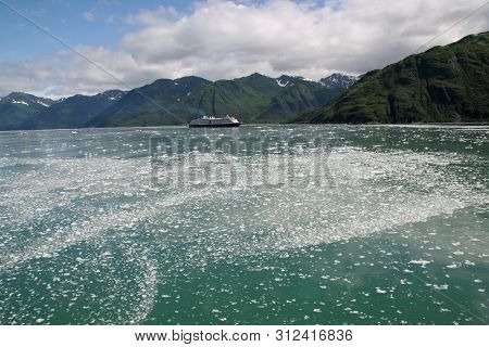 Yakutat Bay, Alaska - August 1, 2006 - Cruise Ship In Yakutat Bay, Alaska Amidst Glaciers, Mountains